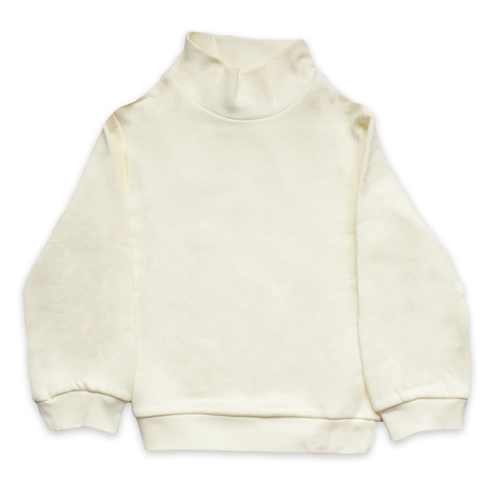 <transcy>Plain ecru sweatshirt with long sleeves, high collar in organic cotton</transcy>